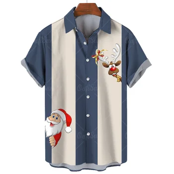 2023 Мужская рубашка с коротким рукавом, рубашка с 3D рисунком Санта-Клауса, мужская повседневная футболка, топ для одежды больших размеров