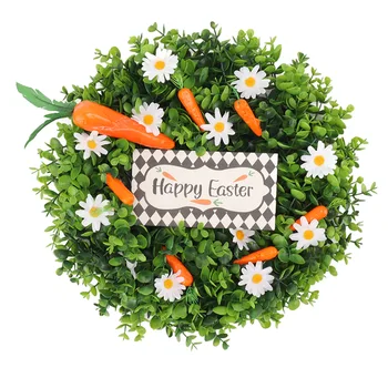 Весенний Праздничный Дверной венок, реалистичный, устойчивый к выцветанию, Счастливый Пасхальный венок, Морковь, Маргаритки, красивые искусственные цветы для крыльца, для стены