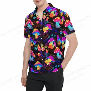 Гавайская рубашка с Грибами, Рубашки С Цветочным 3D Принтом, Мужская Пляжная Блузка, Мужские Рубашки с отворотом 