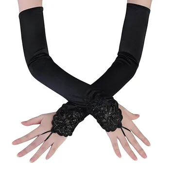 Длинные перчатки со стразами без пальцев, кружевные перчатки для свадебной вечеринки, модные кружевные перчатки, варежки