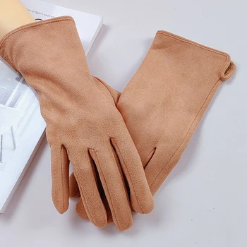 Корейская замша Плюс бархатные теплые перчатки для занятий спортом, женские уличные перчатки с утолщенным сенсорным экраном, перчатки для езды на велосипеде и вождения на весь палец
