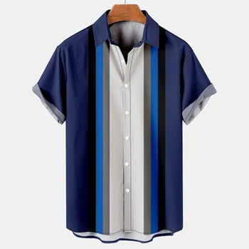 Новая мужская рубашка в полоску с креативной 3D печатью, мужская мода, мужская одежда для отдыха, Топ, Геометрическая футболка с коротким рукавом, Уличная футболка