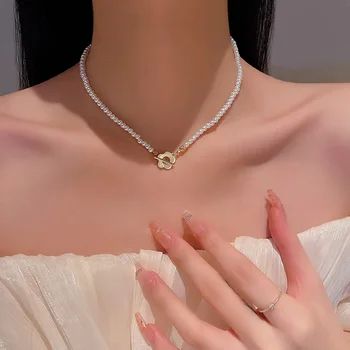Ожерелье из цветочного жемчуга в стиле барокко, женская цепочка на ключицу, легкая роскошь, чувство дизайна, темперамент, универсальный кулон