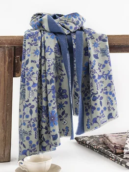 Осенне-зимний шарф с мелкими фрагментами в цветочек, элегантный шарф из искусственного кашемира с принтом в стиле знаменитостей, женская теплая шаль