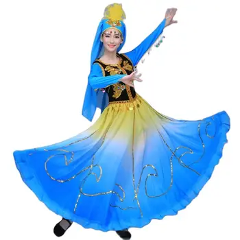 Синьцзянская национальная женская одежда Китайские народные танцевальные костюмы Восточное сценическое платье Яркая одежда для выступлений